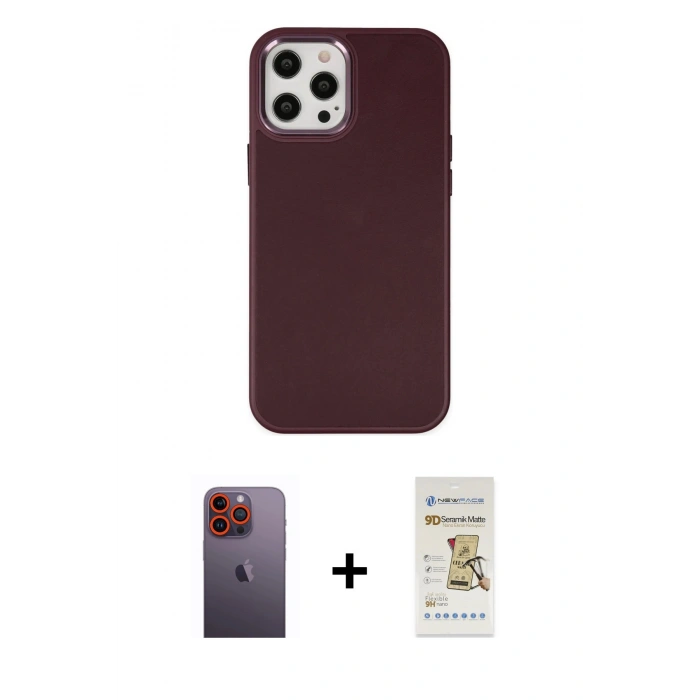 MARSİLYAN™- iPhone 12 Pro Max Kılıf Çekirdek Çizgi - Siyah Mat Seramik Nano Ekran Koruyucu + Neon Fosforlu Kamera Lens - TU