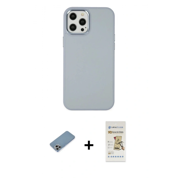MARSİLYAN™- iPhone 12 Pro Max Kılıf Çekirdek Çizgi - Siyah Mat Seramik Nano Ekran Koruyucu + Shine Kamera Lens Koruma Cam - GI