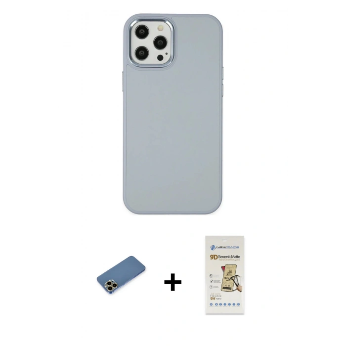 MARSİLYAN™- iPhone 12 Pro Max Kılıf Çekirdek Çizgi - Siyah Mat Seramik Nano Ekran Koruyucu + Shine Kamera Lens Koruma Cam - GD