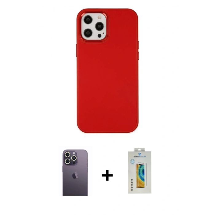 MARSİLYAN™- iPhone 12 Pro Max Kılıf Çekirdek Çizgi - Siyah Polymer Nano Ekran Koruyucu + Neon Fosforlu Kamera Lens - BZ