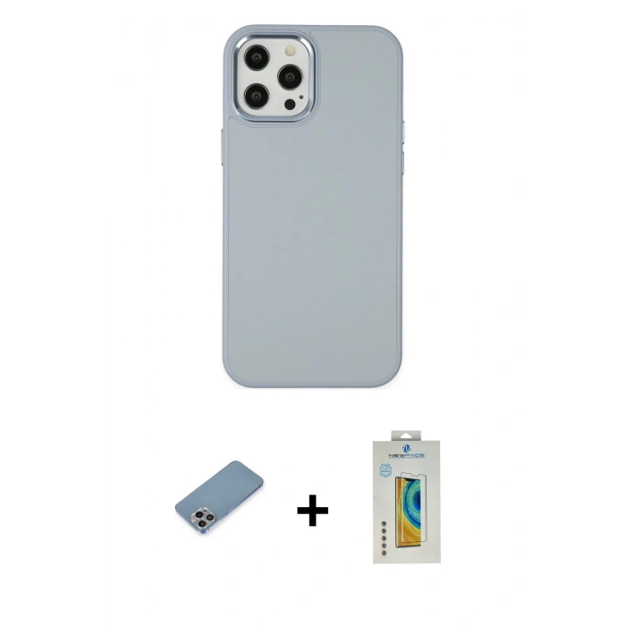MARSİLYAN™- iPhone 12 Pro Max Kılıf Çekirdek Çizgi - Siyah Polymer Nano Ekran Koruyucu + Shine Kamera Lens Koruma Cam - GI