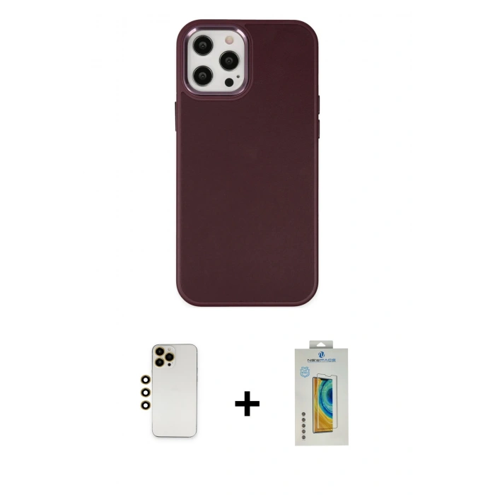 MARSİLYAN™- iPhone 12 Pro Max Kılıf Çekirdek Çizgi - Siyah Polymer Nano Ekran Koruyucu + Gold Shine Kamera Lens