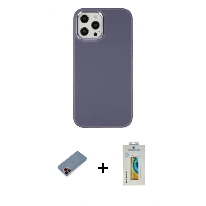 MARSİLYAN™- iPhone 12 Pro Max Kılıf Çekirdek Çizgi - Siyah Polymer Nano Ekran Koruyucu + Metal Kamera Lens Koruma Cam - KI