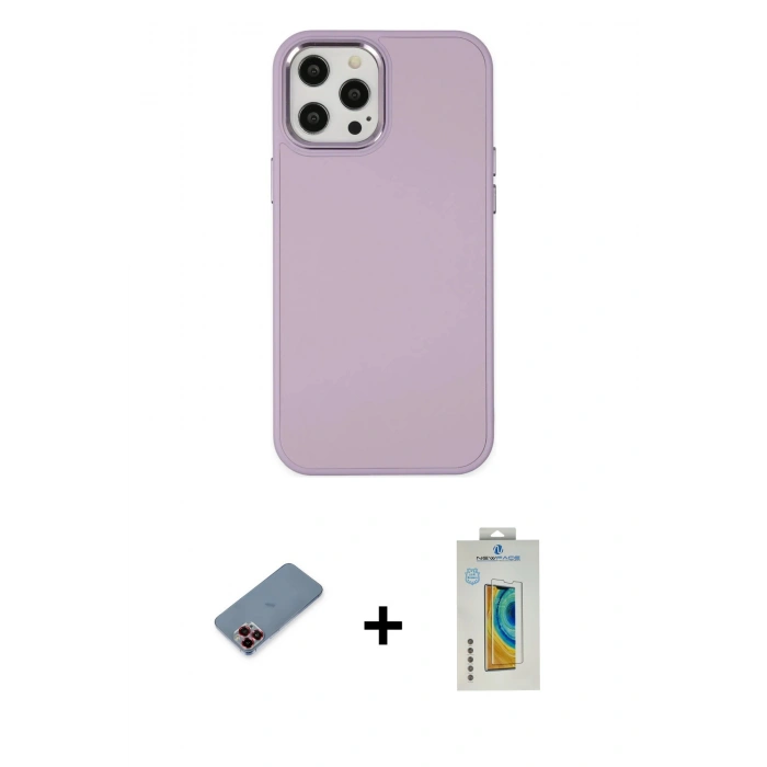 MARSİLYAN™- iPhone 12 Pro Max Kılıf Çekirdek Çizgi - Siyah Polymer Nano Ekran Koruyucu + Metal Kamera Lens Koruma Cam - KI