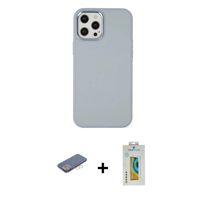 MARSİLYAN™- iPhone 12 Pro Max Kılıf Çekirdek Çizgi - Siyah Polymer Nano Ekran Koruyucu + Renkli Kamera Lens Koruma Cam - MI