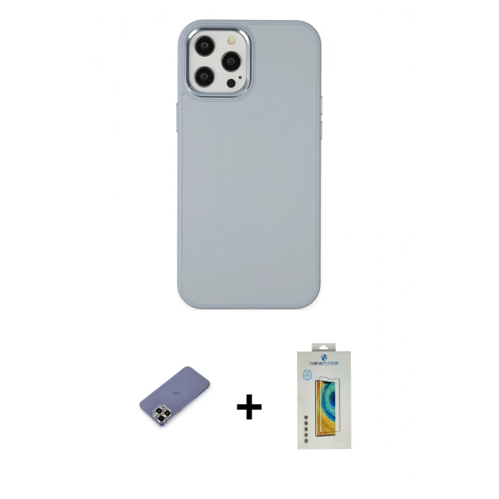 MARSİLYAN™- iPhone 12 Pro Max Kılıf Çekirdek Çizgi - Siyah Polymer Nano Ekran Koruyucu + Metal Kamera Lens Koruma Cam - GD