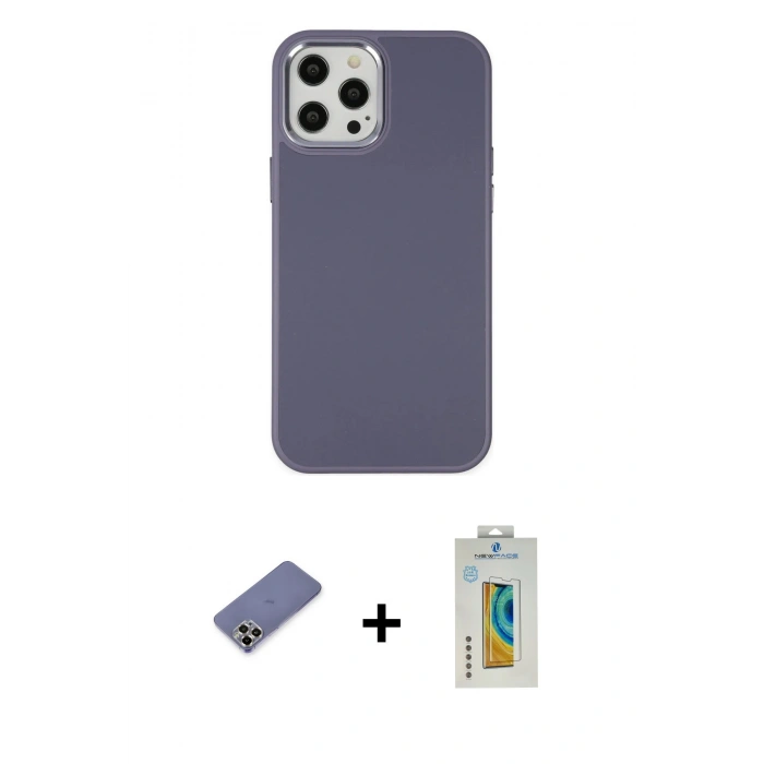 MARSİLYAN™- iPhone 12 Pro Max Kılıf Çekirdek Çizgi - Siyah Polymer Nano Ekran Koruyucu + Metal Kamera Lens Koruma Cam - GD
