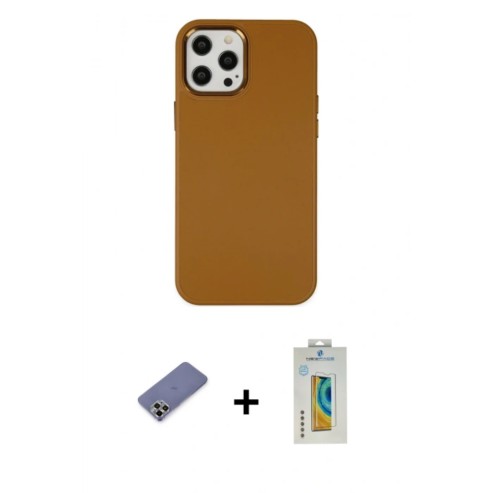 MARSİLYAN™- iPhone 12 Pro Max Kılıf Çekirdek Çizgi - Siyah Polymer Nano Ekran Koruyucu + Metal Kamera Lens Koruma Cam - GD