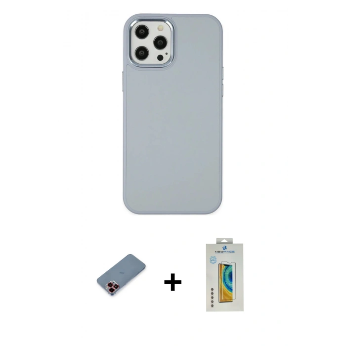 MARSİLYAN™- iPhone 12 Pro Max Kılıf Çekirdek Çizgi - Siyah Polymer Nano Ekran Koruyucu + Metal Kamera Lens Koruma Cam - KI