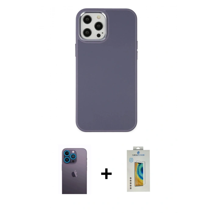 MARSİLYAN™- iPhone 12 Pro Max Kılıf Çekirdek Çizgi - Siyah Polymer Nano Ekran Koruyucu + Neon Fosforlu Kamera Lens - MI