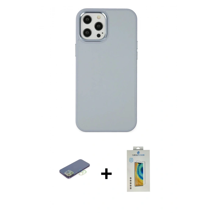 MARSİLYAN™- iPhone 12 Pro Max Kılıf Çekirdek Çizgi - Siyah Polymer Nano Ekran Koruyucu + Renkli Kamera Lens Koruma Cam - YL
