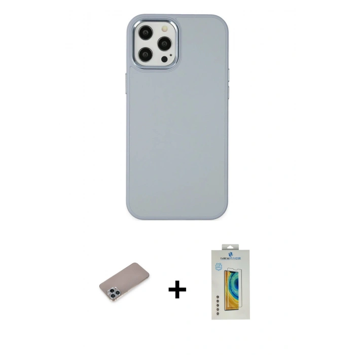 MARSİLYAN™- iPhone 12 Pro Max Kılıf Çekirdek Çizgi - Siyah Polymer Nano Ekran Koruyucu + Shine Kamera Lens Koruma Cam - SABE