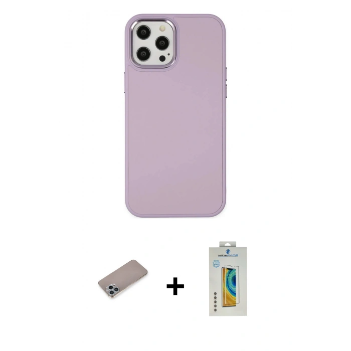 MARSİLYAN™- iPhone 12 Pro Max Kılıf Çekirdek Çizgi - Siyah Polymer Nano Ekran Koruyucu + Shine Kamera Lens Koruma Cam - SABE