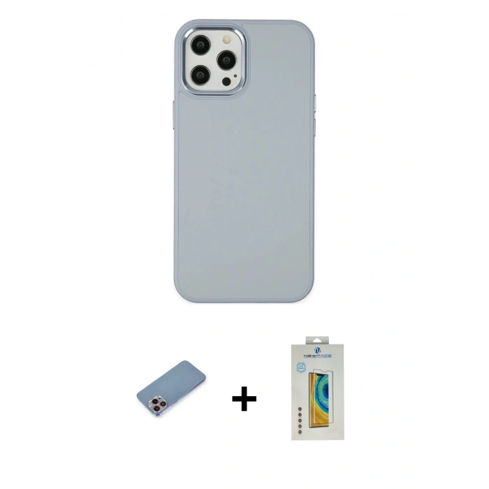 MARSİLYAN™- iPhone 12 Pro Max Kılıf Çekirdek Çizgi - Siyah Polymer Nano Ekran Koruyucu + Shine Kamera Lens Koruma Cam - PE