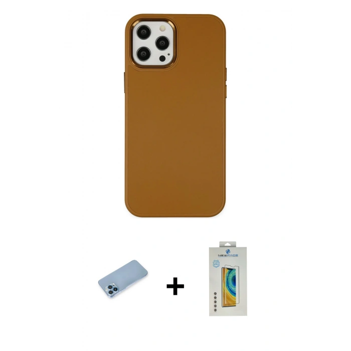 MARSİLYAN™- iPhone 12 Pro Max Kılıf Çekirdek Çizgi - Siyah Polymer Nano Ekran Koruyucu + Shine Kamera Lens Koruma Cam - MI