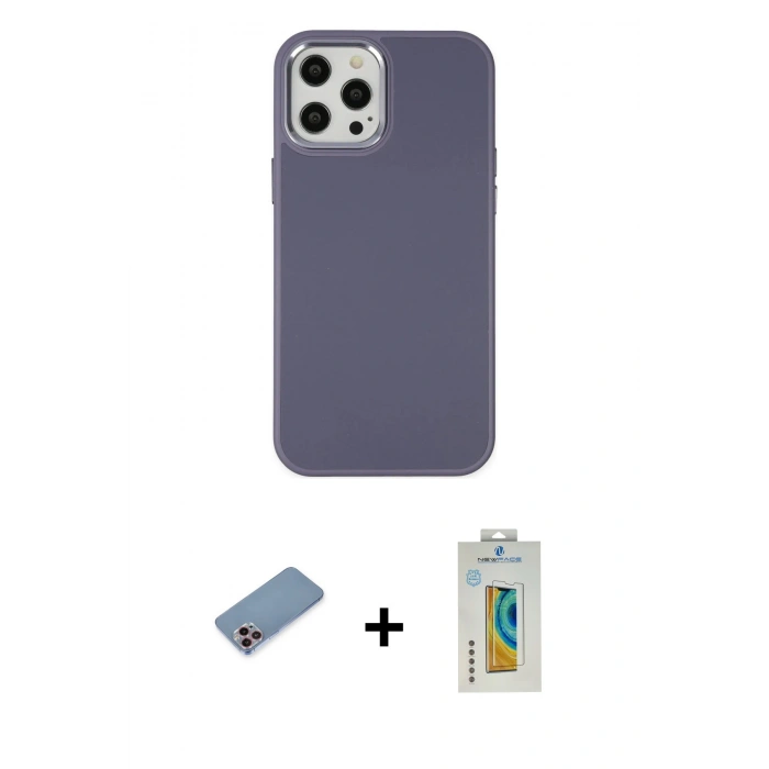 MARSİLYAN™- iPhone 12 Pro Max Kılıf Çekirdek Çizgi - Siyah Polymer Nano Ekran Koruyucu + Shine Kamera Lens Koruma Cam - PE