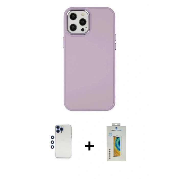 MARSİLYAN™- iPhone 12 Pro Max Kılıf Çekirdek Çizgi - Siyah Polymer Nano Ekran Koruyucu + Shine Kamera Lens - LT