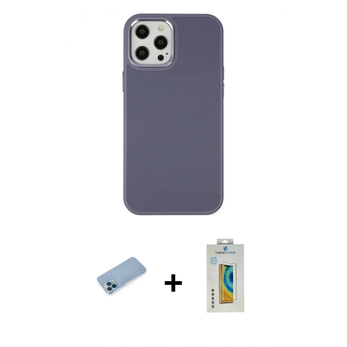 MARSİLYAN™- iPhone 12 Pro Max Kılıf Çekirdek Çizgi - Siyah Polymer Nano Ekran Koruyucu + Shine Kamera Lens Koruma Cam - MI