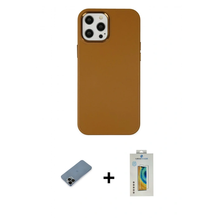MARSİLYAN™- iPhone 12 Pro Max Kılıf Çekirdek Çizgi - Siyah Polymer Nano Ekran Koruyucu + Shine Kamera Lens Koruma Cam - SH