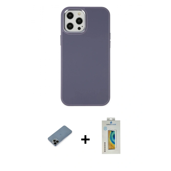 MARSİLYAN™- iPhone 12 Pro Max Kılıf Çekirdek Çizgi - Siyah Polymer Nano Ekran Koruyucu + Shine Kamera Lens Koruma Cam - SH