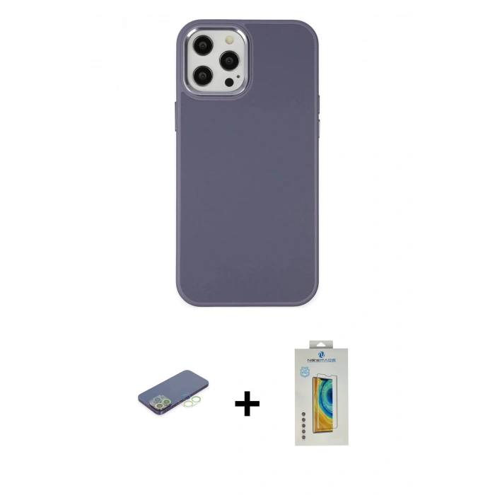MARSİLYAN™- iPhone 12 Pro Max Kılıf Çekirdek Çizgi - Siyah Polymer Nano Ekran Koruyucu + Yeşil Renkli Kamera Lens Koruma Cam