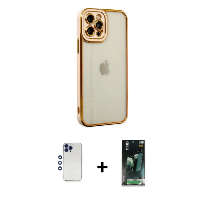 MARSİLYAN™- iPhone 12 Pro Max Kılıf Çekirdek Klasik Serisi - Şeffaf 360 Full Body Arka Koruyucu + Lacivert Shine Kamera Lens