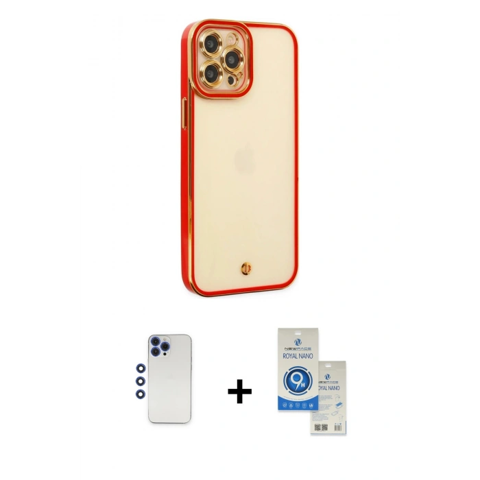 MARSİLYAN™- iPhone 12 Pro Max Kılıf Çekirdek Klasik Serisi - Şeffaf Royal Nano Ekran Koruyucu + Shine Kamera Lens - LT
