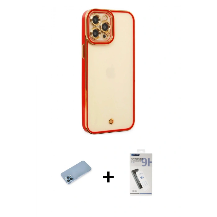 MARSİLYAN™- iPhone 12 Pro Max Kılıf Çekirdek Klasik Serisi - Şeffaf Uv Polymer Nano Ekran Koruyucu + Shine Kamera Lens Koruma Cam - MI