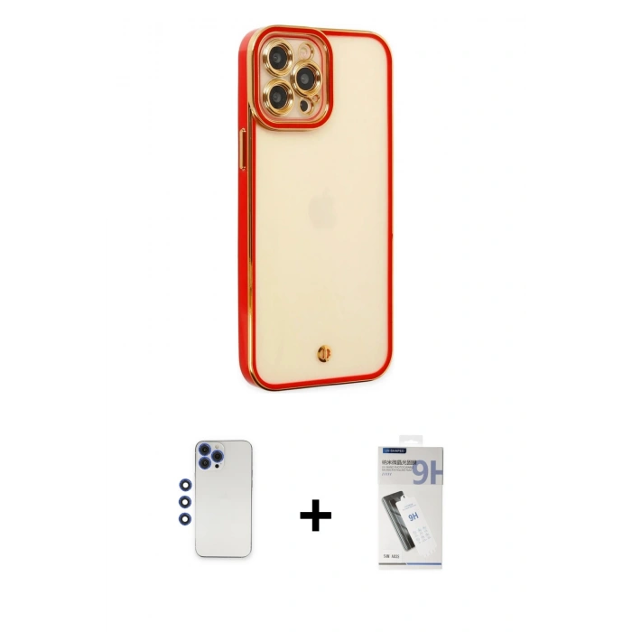 MARSİLYAN™- iPhone 12 Pro Max Kılıf Çekirdek Klasik Serisi - Şeffaf Uv Polymer Nano Ekran Koruyucu + Shine Kamera Lens - LT