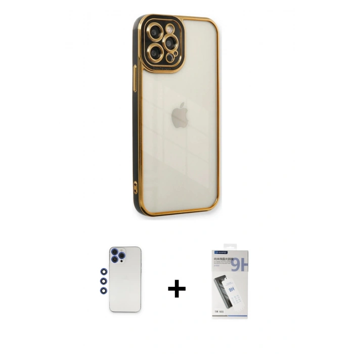 MARSİLYAN™- iPhone 12 Pro Max Kılıf Çekirdek Klasik Serisi - Şeffaf Uv Polymer Nano Ekran Koruyucu + Shine Kamera Lens - LT