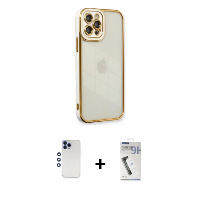MARSİLYAN™- iPhone 12 Pro Max Kılıf Çekirdek Klasik Serisi - Şeffaf Uv Polymer Nano Ekran Koruyucu + Shine Kamera Lens - LT