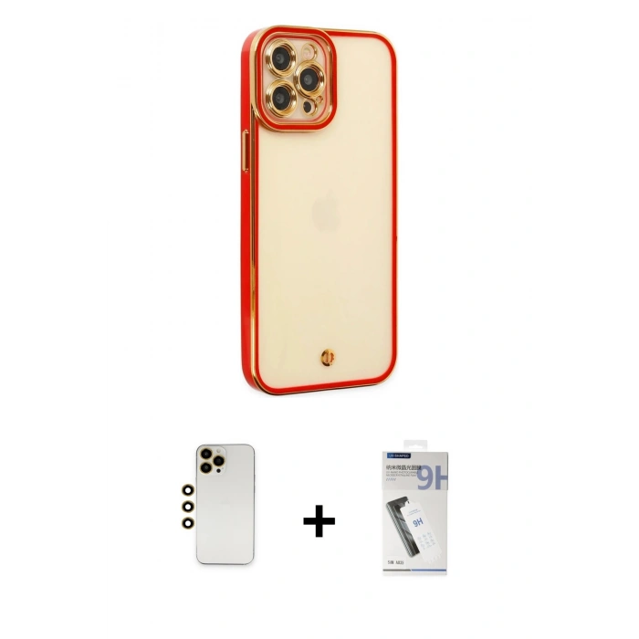 MARSİLYAN™- iPhone 12 Pro Max Kılıf Çekirdek Klasik Serisi - Şeffaf Uv Polymer Nano Ekran Koruyucu + Shine Kamera Lens - GD