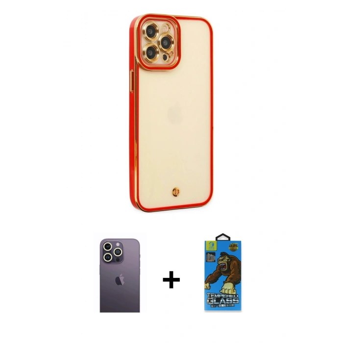 MARSİLYAN™- iPhone 12 Pro Max Kılıf Çekirdek Klasik Serisi - Siyah 18D Cam Ekran Koruyucu + Neon Fosforlu Kamera Lens - BZ
