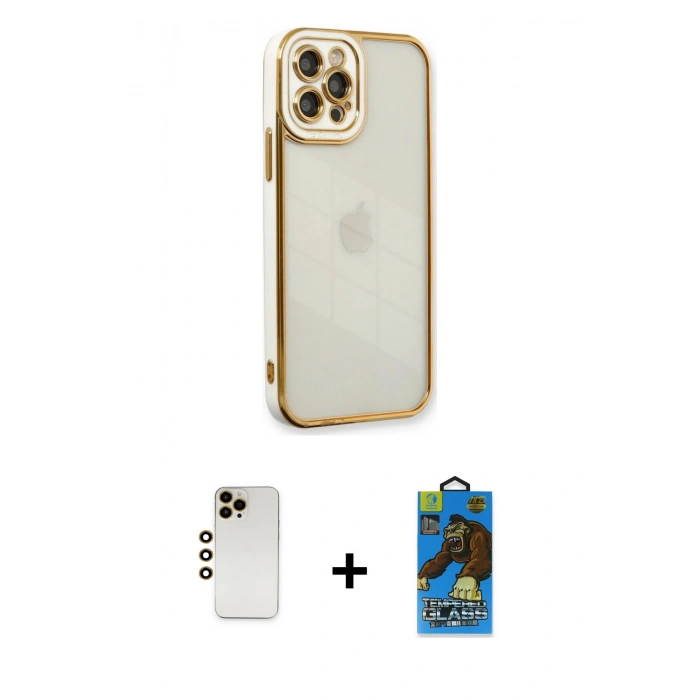 MARSİLYAN™- iPhone 12 Pro Max Kılıf Çekirdek Klasik Serisi - Siyah 18D Cam Ekran Koruyucu + Shine Kamera Lens - GD