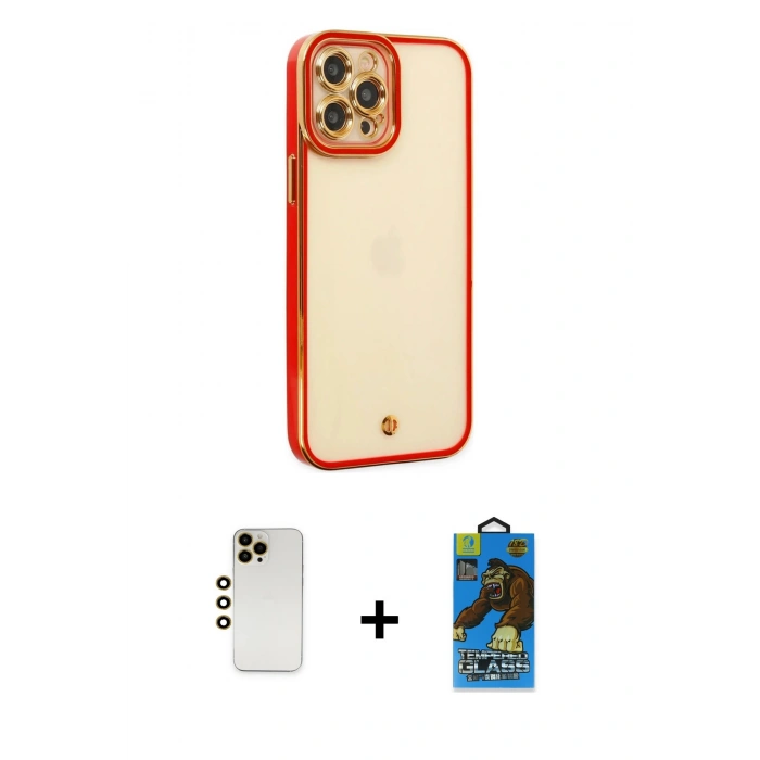 MARSİLYAN™- iPhone 12 Pro Max Kılıf Çekirdek Klasik Serisi - Siyah 18D Cam Ekran Koruyucu + Shine Kamera Lens - GD