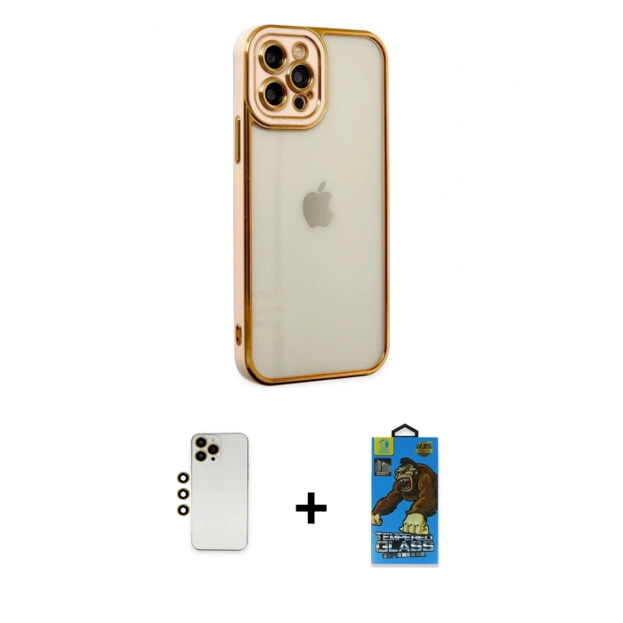 MARSİLYAN™- iPhone 12 Pro Max Kılıf Çekirdek Klasik Serisi - Siyah 18D Cam Ekran Koruyucu + Shine Kamera Lens - GD