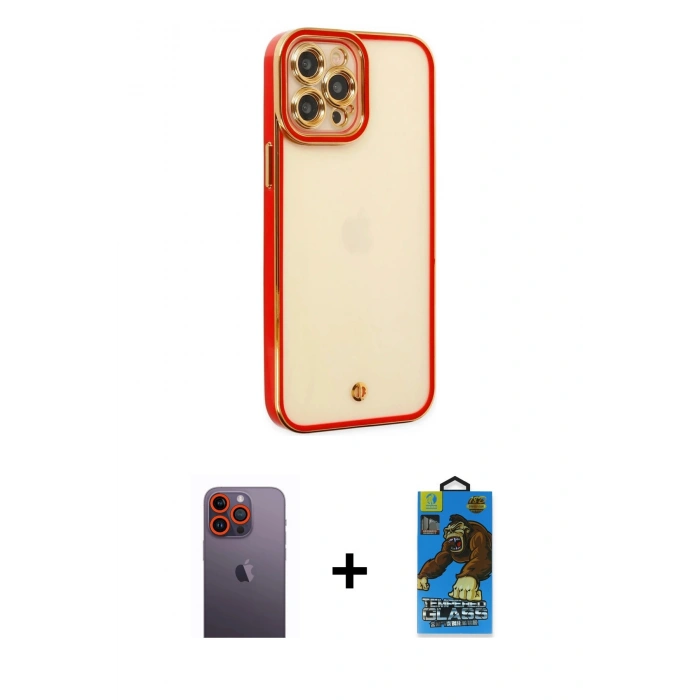 MARSİLYAN™- iPhone 12 Pro Max Kılıf Çekirdek Klasik Serisi - Siyah 18D Cam Ekran Koruyucu + Neon Fosforlu Kamera Lens - TU