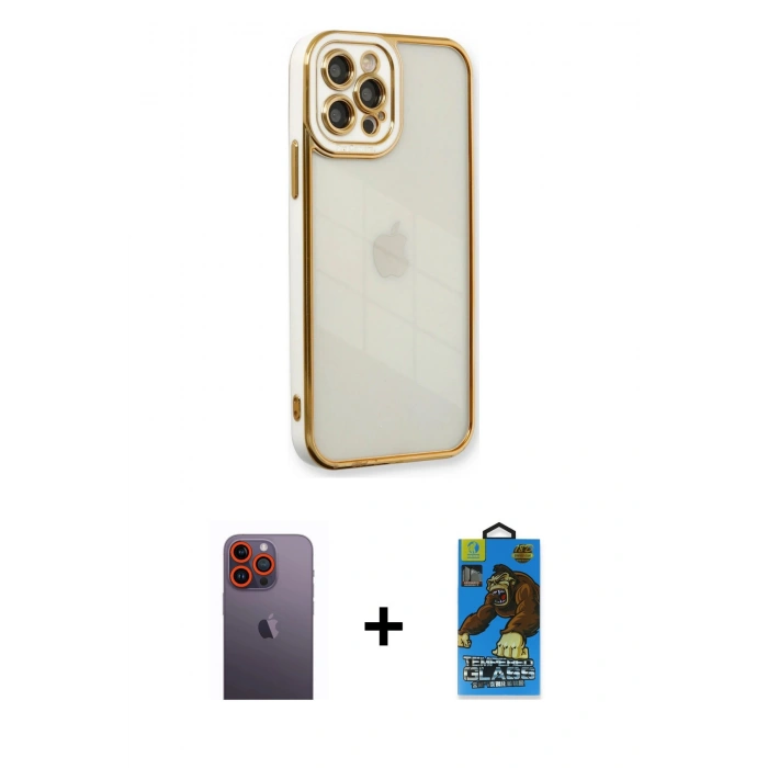 MARSİLYAN™- iPhone 12 Pro Max Kılıf Çekirdek Klasik Serisi - Siyah 18D Cam Ekran Koruyucu + Neon Fosforlu Kamera Lens - TU