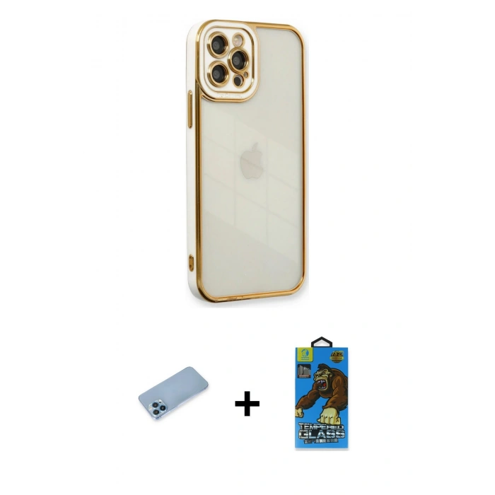 MARSİLYAN™- iPhone 12 Pro Max Kılıf Çekirdek Klasik Serisi - Siyah 18D Cam Ekran Koruyucu + Shine Kamera Lens Koruma Cam - MI