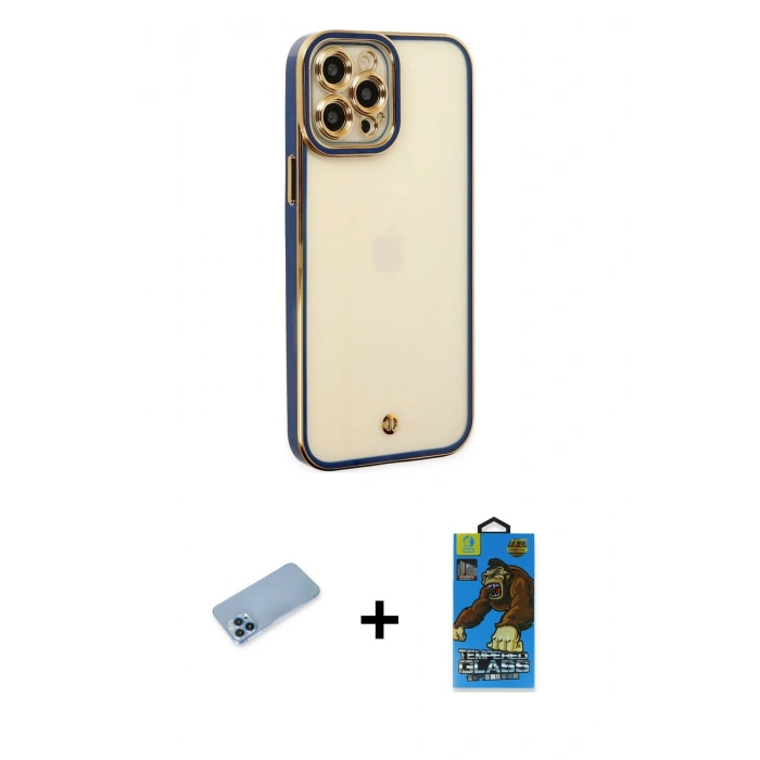 MARSİLYAN™- iPhone 12 Pro Max Kılıf Çekirdek Klasik Serisi - Siyah 18D Cam Ekran Koruyucu + Shine Kamera Lens Koruma Cam - MI