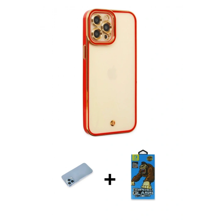 MARSİLYAN™- iPhone 12 Pro Max Kılıf Çekirdek Klasik Serisi - Siyah 18D Cam Ekran Koruyucu + Shine Kamera Lens Koruma Cam - MI
