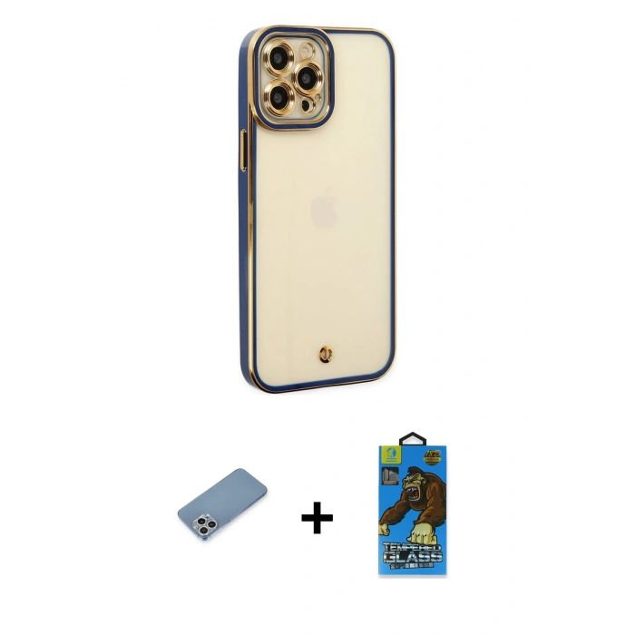 MARSİLYAN™- iPhone 12 Pro Max Kılıf Çekirdek Klasik Serisi - Siyah 18D Cam Ekran Koruyucu + Shine Kamera Lens Koruma Cam - GS