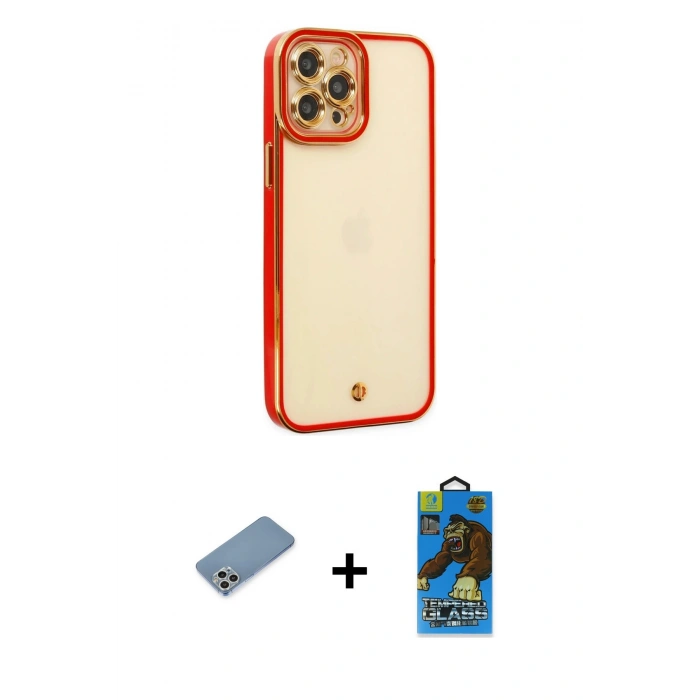 MARSİLYAN™- iPhone 12 Pro Max Kılıf Çekirdek Klasik Serisi - Siyah 18D Cam Ekran Koruyucu + Shine Kamera Lens Koruma Cam - GS