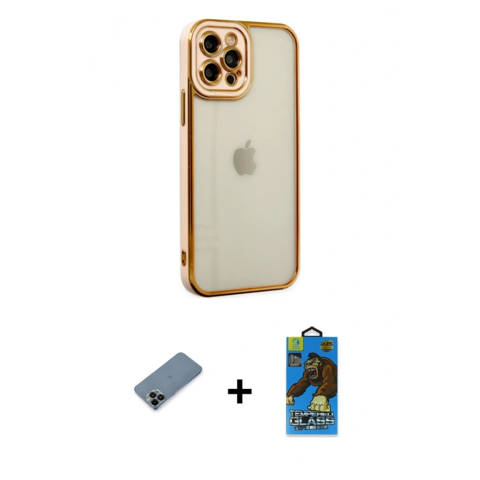 MARSİLYAN™- iPhone 12 Pro Max Kılıf Çekirdek Klasik Serisi - Siyah 18D Cam Ekran Koruyucu + Shine Kamera Lens Koruma Cam - SH