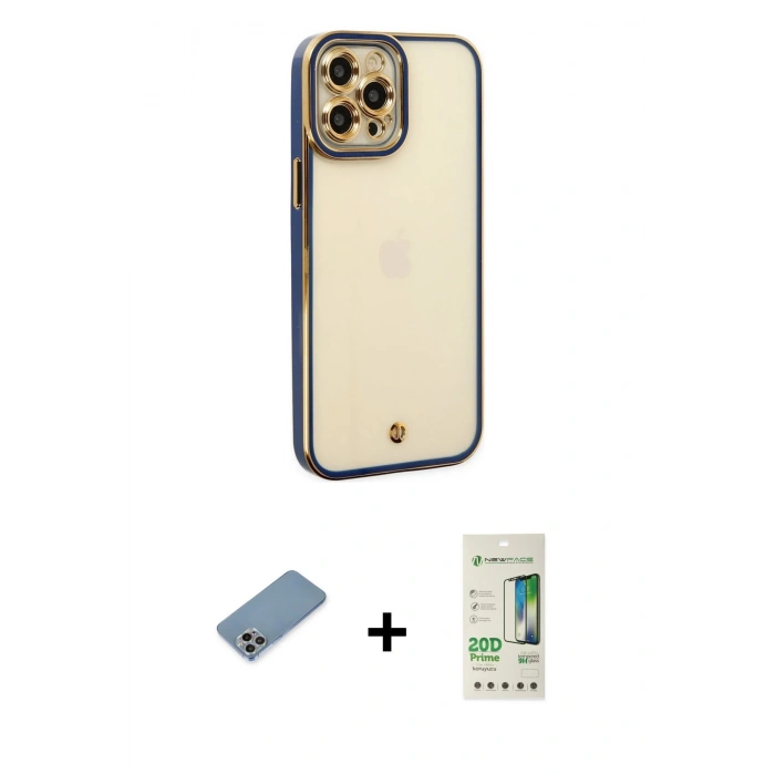 MARSİLYAN™- iPhone 12 Pro Max Kılıf Çekirdek Klasik Serisi - Siyah 20D Premium Cam Ekran Koruyucu + Shine Kamera Lens Koruma Cam - GI