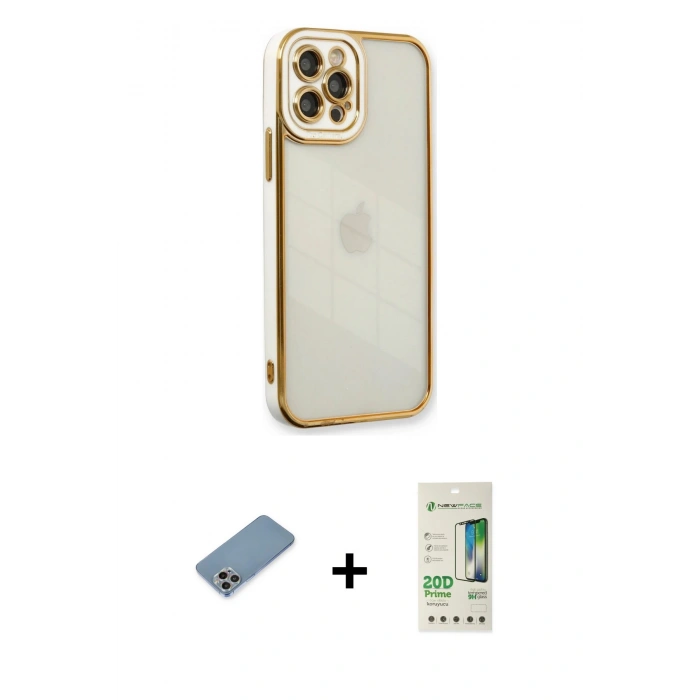 MARSİLYAN™- iPhone 12 Pro Max Kılıf Çekirdek Klasik Serisi - Siyah 20D Premium Cam Ekran Koruyucu + Shine Kamera Lens Koruma Cam - GI