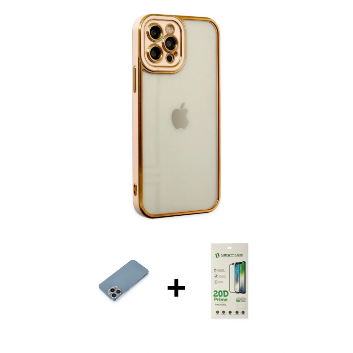 MARSİLYAN™- iPhone 12 Pro Max Kılıf Çekirdek Klasik Serisi - Siyah 20D Premium Cam Ekran Koruyucu + Shine Kamera Lens Koruma Cam - GI