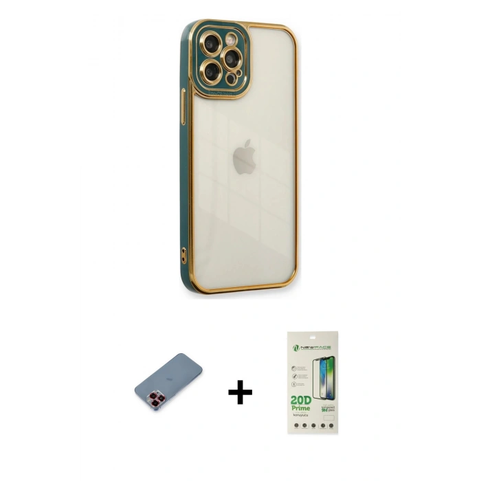 MARSİLYAN™- iPhone 12 Pro Max Kılıf Çekirdek Klasik Serisi - Siyah 20D Premium Cam Ekran Koruyucu + Metal Kamera Lens Koruma Cam - KI