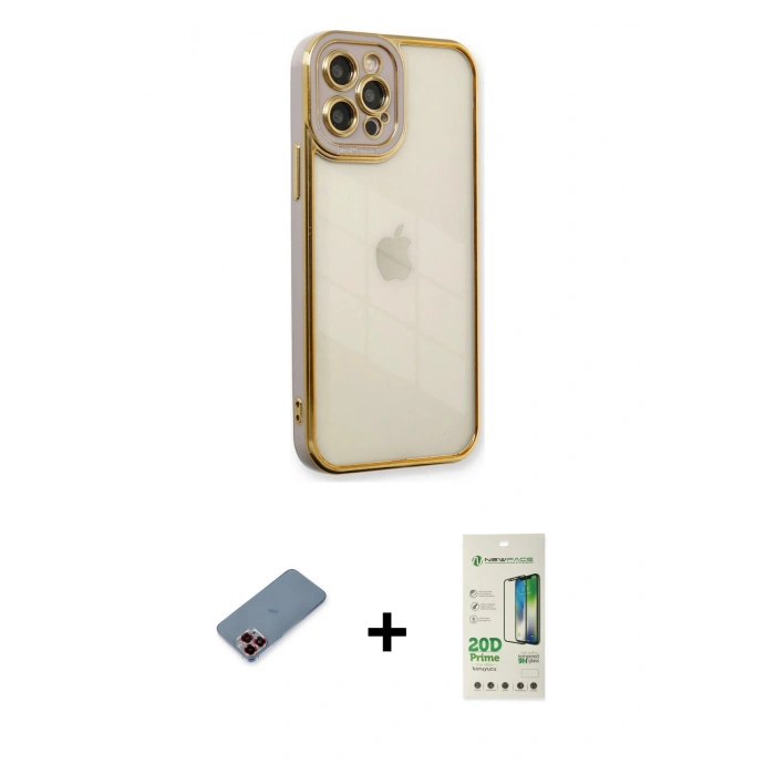MARSİLYAN™- iPhone 12 Pro Max Kılıf Çekirdek Klasik Serisi - Siyah 20D Premium Cam Ekran Koruyucu + Metal Kamera Lens Koruma Cam - KI