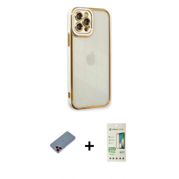 MARSİLYAN™- iPhone 12 Pro Max Kılıf Çekirdek Klasik Serisi - Siyah 20D Premium Cam Ekran Koruyucu + Metal Kamera Lens Koruma Cam - KI